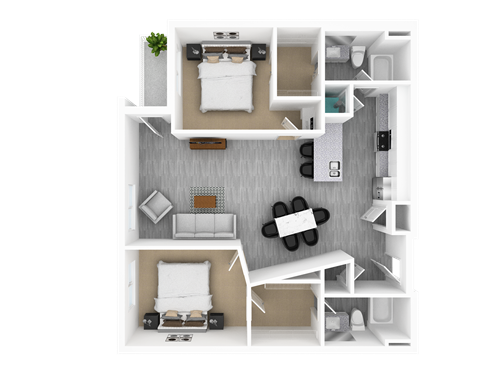 Floor plan for 2 beds, 2 baths, 1299 sqft